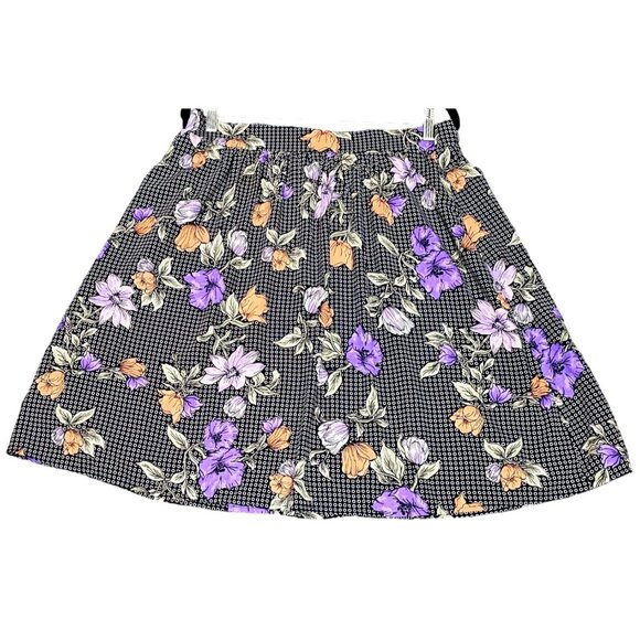 Vintage Jessy Black Floral Skirt Lined A-Line Size L - Picture 3 of 7